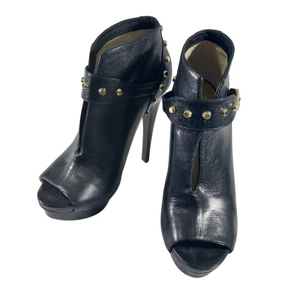 MICHAEL KORS! BLACK GENUINE LEATHER, GOLD STUDDED STILETTO PLATFORM HEELS! SZ 7M - Picture 3 of 11